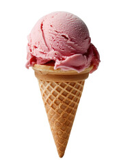 Strawberry ice cream cone isolated on transparent background
