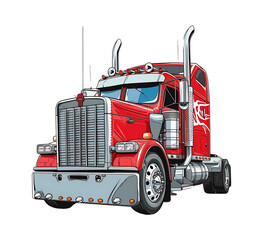 Vector illustration of a classic blue semi-truck with a white trailer, detailed chrome accents, and tall exhausts. Generative AI