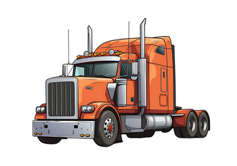 Vector illustration of a classic blue semi-truck with a white trailer, detailed chrome accents, and tall exhausts. Generative AI