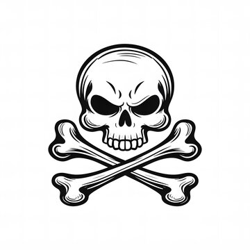 A daring logo design features a minimalistic skull with crossed bones, evoking the spirit of pirates and traditional skull and crossbones motifs