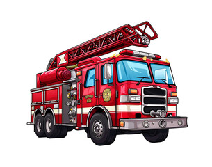 Detailed vector illustration of a red fire engine with extended ladder, ready for emergency response. Generative AI