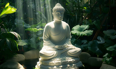 buddha statue in the garden, Generative AI 