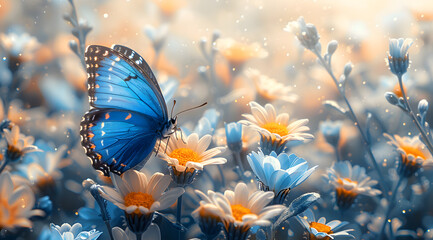 Sun-Kissed Serenade: Watercolor Dance of Blue Butterflies Under Summer Sunlight