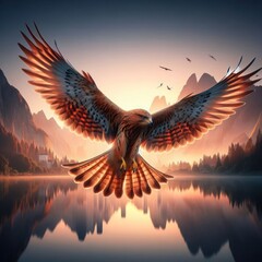 Obraz premium A colorful bird flew in the sky.