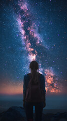 Fototapeta premium a girl looking to the sky and see the galaxy