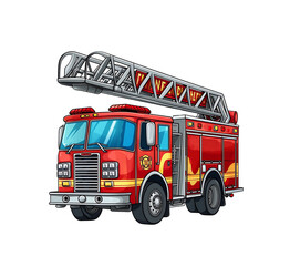Detailed vector illustration of a red fire engine with extended ladder, ready for emergency response. Generative AI