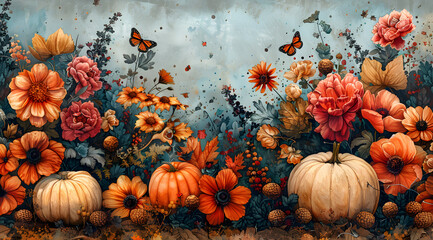 Seasonal Serenade: Watercolor Celebration of Butterflies Amidst Autumn's Vibrancy