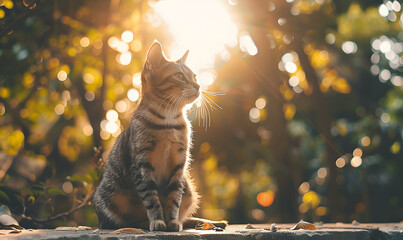 Cute cat under sunshine at park, Generative AI 