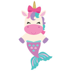 Cute unicorn mermaid vector cartoon illustration