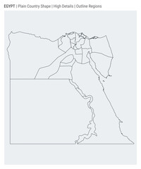 Egypt plain country map. High Details. Outline Regions style. Shape of Egypt. Vector illustration.