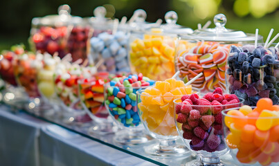 Delicious candy bar for wedding, Generative AI 