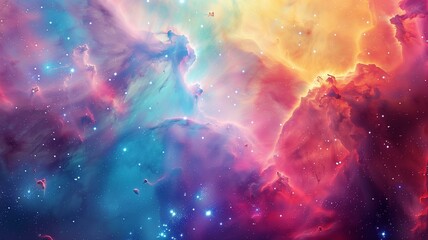In the vast expanse of the cosmos, a kaleidoscope of colors dances across the heavens--a breathtaking display of a cosmic nebula in all its splendor. 

