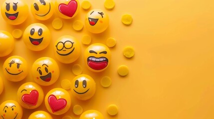 World emoji day 3d banner background. Emoji Celebration 3D Banner Background. World emoji day with a funny emojis. World smile day emojis. Mental health assessment, world mental health day concept.