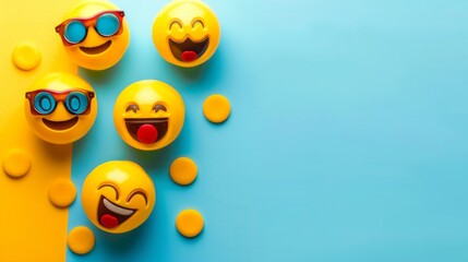 World emoji day 3d banner background. Emoji Celebration 3D Banner Background. World emoji day with a funny emojis. World smile day emojis. Mental health assessment, world mental health day concept.