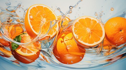 Ripe oranges with leaves sit on a table, a burst of citrus freshness