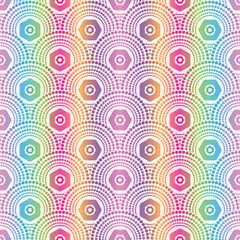 Vector hand drawn rainbow gradient seamless geometric pattern with circles with dots