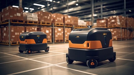 Robots working at warehouse, using robots instead of workers
