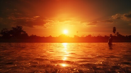 Fototapeta premium hot weather background, global warming, sun and red sea, the mercury continues to rise, exacerbating the challenges posed by hot weather conditions