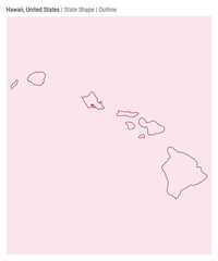 Hawaii, United States. Simple vector map. State shape. Outline style. Border of Hawaii. Vector illustration.