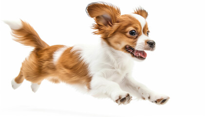 Jumping little cheerful dog isolated on white background