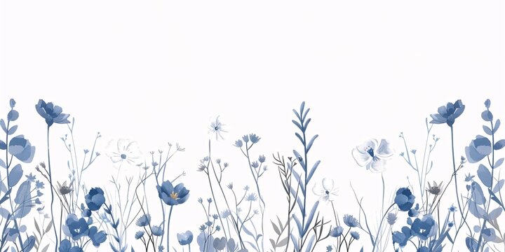 Exquisite floral backdrop with stylish blooms and simple foliage for decorating walls or weddings. Hand-sketched elegant herbs and leaves for save the date invitations. Rustic botanical design.
