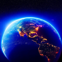 Night of Planet Earth globe from space view with city light of each country.