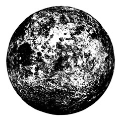 Full moon isolated. Night space. Earth, planet isolated on white background. Abstract black stamp texture round shape. Grainy circle textured design elements. Vector illustration. EPS 10.