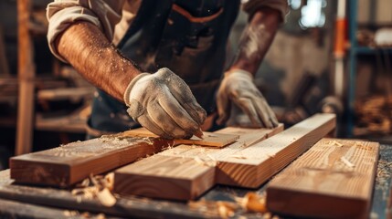 Skilled craftsmen in uniforms meticulously apply glue to wooden sticks at the production site. Attention to detail in the world of woodworking