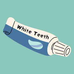 Toothpaste single cute on a blue-green background, vector illustration.