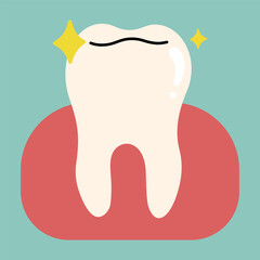 Tooth single 1 cute on a blue-green background, vector illustration.