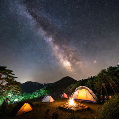 완벽한 은하수 밤하늘 밑에서 즐기는 캠핑