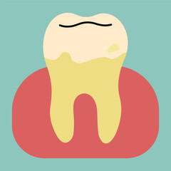 Tooth single 11 cute on a blue-green background, vector illustration.