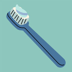 Toothbrush single cute on a blue-green background, vector illustration.