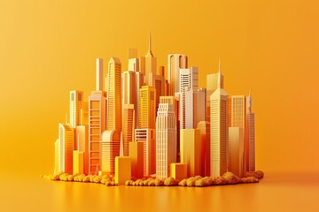 : A 3D logo for a construction company, showcasing a city skyline with warm colors that evoke a sense of progress and development.