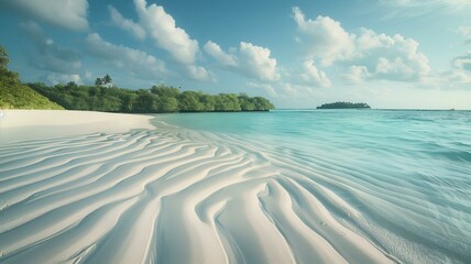 Fototapeta premium Behold, a masterpiece of nature's artistry unfolds before your eyes as you find yourself on a secluded beach.