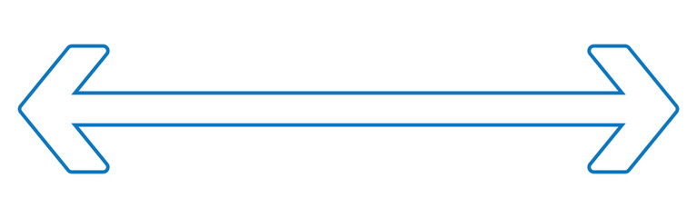 Horizontal dual thin long straight double ended arrow. Contour isolated vector image on white background.