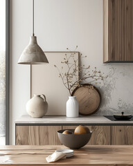 Minimalist and elegant modern interiors in neutral tones. Home decor composition.