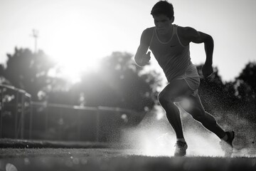 Man running . Black white background 