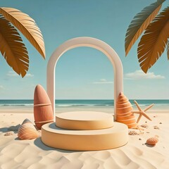 Background abstract 3d render summer beach theme podium