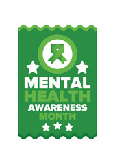 Mental Health Awareness Month in May. Annual campaign in United States. Raising awareness of mental health. Control and protection. Prevention campaign. Medical health care design. Vector illustration