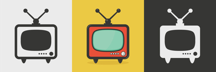 Vector Vintage TV Set. Vintage TV Icons. Design Template, Clipart of Retro TV Symbol for Web, Logo, App, UI