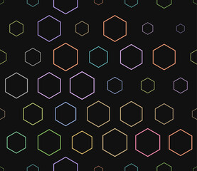 Tileable Hexagon Pattern. Multicolored geometric elements of varied size. Stacked hexagons mosaic pattern. Large hexagon shapes. Tileable pattern. Seamless vector illustration.