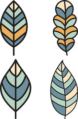 Four different colored leaves. Abstract set of four different colored leaves, flat colors, simple illustration. Floral prints themed design