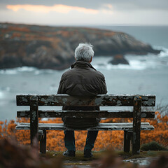 Alter Mann sitzt auf der Bank, made by AI