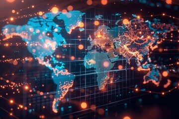 Obraz premium Digital map of world network created with generative ai