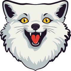 Happy arctic fox head. Funny cartoon happy arctic fox with yellow eyes head - 790546699