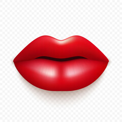 Vector 3d Realistic Red Female Lips. Love, Sexy, Beauty Concept. Fashion, Makeup, Romance Vector Illustration. Glamorous Woman Glossy Lips Closeup. Sensual and Seductive Lipstick Design in Vibrant Red