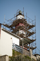 Scaffolding surrounds the Jaffa Light, a nineteenth century lighthouse in Yafo (Jaffa), Israel.