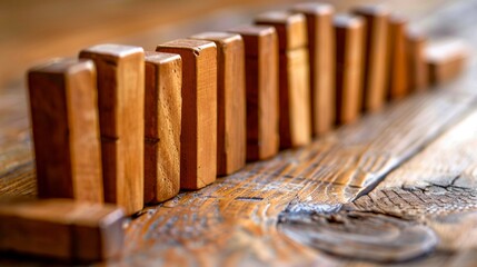 A line of dominoes, each tagged with different types of insurance health, auto, home, life, starting to collapse This represents systemic risks and the potential for widespread impact
