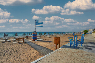 View of one of the beaches on Rhodes, Rhodes Island, Rhodes city, Greece